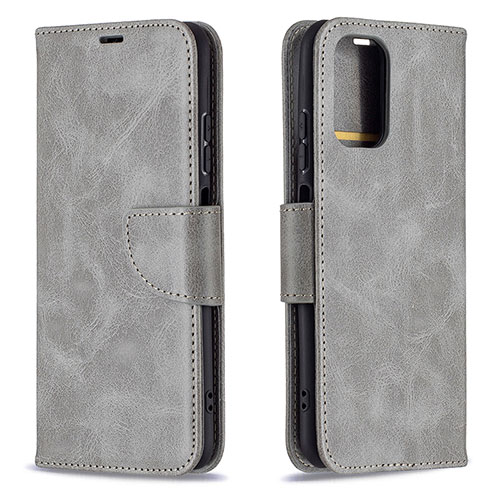 Leather Case Stands Flip Cover Holder B04F for Xiaomi Poco M5S Gray