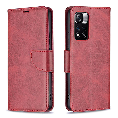 Leather Case Stands Flip Cover Holder B04F for Xiaomi Poco X4 NFC Red