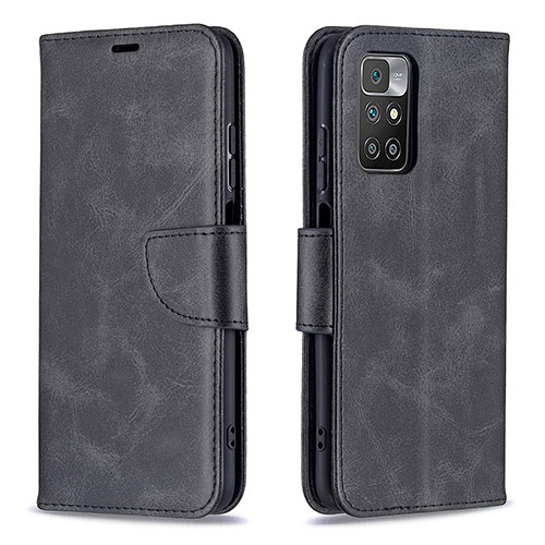 Leather Case Stands Flip Cover Holder B04F for Xiaomi Redmi 10 (2022) Black