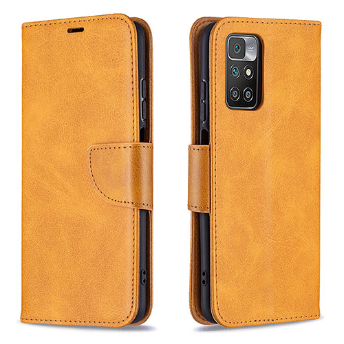 Leather Case Stands Flip Cover Holder B04F for Xiaomi Redmi 10 4G Light Brown