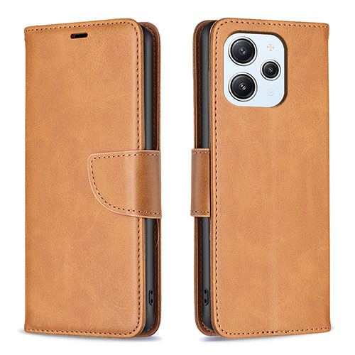 Leather Case Stands Flip Cover Holder B04F for Xiaomi Redmi 12 4G Light Brown