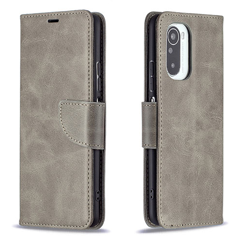 Leather Case Stands Flip Cover Holder B04F for Xiaomi Redmi K40 5G Gray