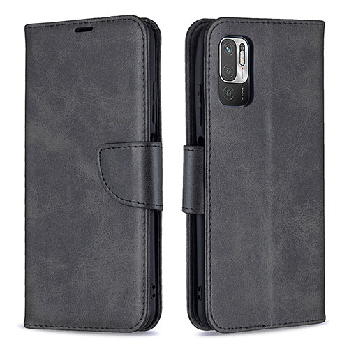 Leather Case Stands Flip Cover Holder B04F for Xiaomi Redmi Note 10 5G Black