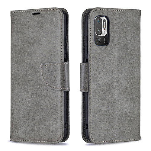 Leather Case Stands Flip Cover Holder B04F for Xiaomi Redmi Note 10 5G Gray