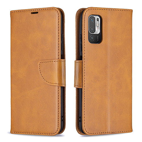 Leather Case Stands Flip Cover Holder B04F for Xiaomi Redmi Note 10 5G Light Brown