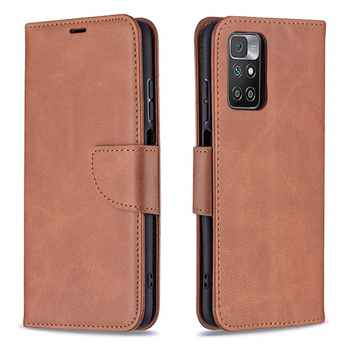 Leather Case Stands Flip Cover Holder B04F for Xiaomi Redmi Note 11 4G (2021) Brown