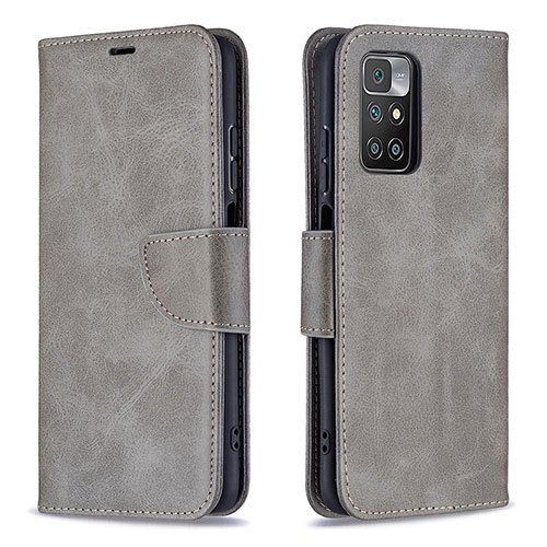 Leather Case Stands Flip Cover Holder B04F for Xiaomi Redmi Note 11 4G (2021) Gray