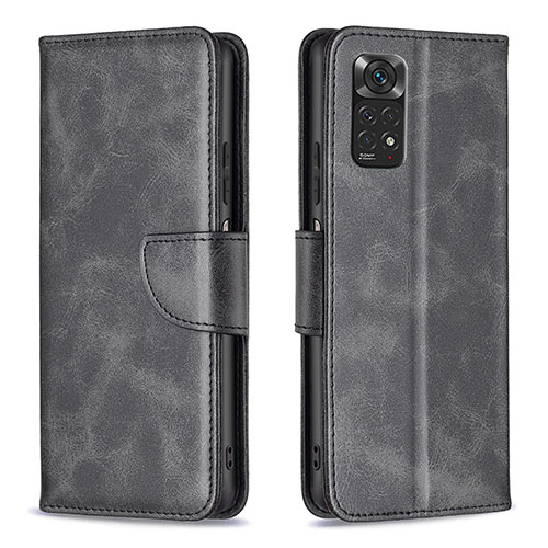 Leather Case Stands Flip Cover Holder B04F for Xiaomi Redmi Note 11 4G (2022) Black