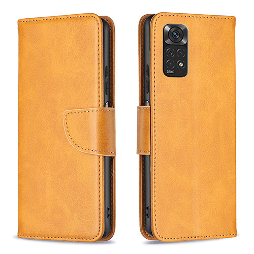 Leather Case Stands Flip Cover Holder B04F for Xiaomi Redmi Note 11 4G (2022) Light Brown