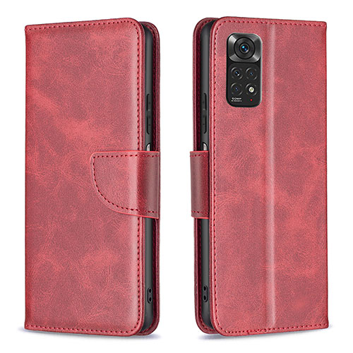 Leather Case Stands Flip Cover Holder B04F for Xiaomi Redmi Note 11 4G (2022) Red