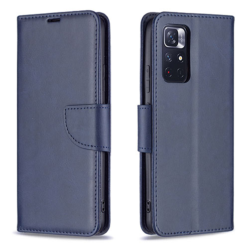 Leather Case Stands Flip Cover Holder B04F for Xiaomi Redmi Note 11 5G Blue