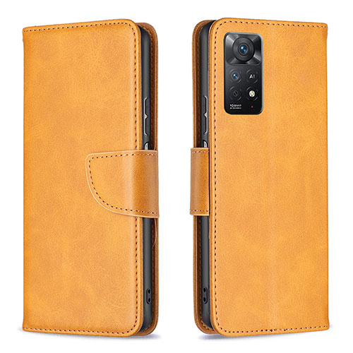 Leather Case Stands Flip Cover Holder B04F for Xiaomi Redmi Note 11 Pro 4G Light Brown