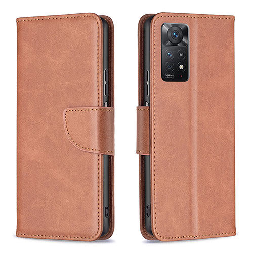 Leather Case Stands Flip Cover Holder B04F for Xiaomi Redmi Note 11 Pro 5G Brown