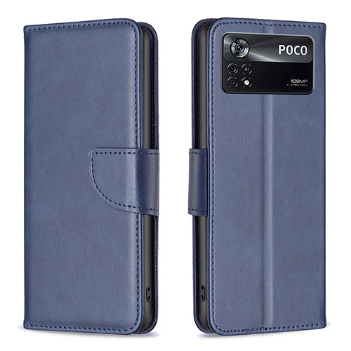 Leather Case Stands Flip Cover Holder B04F for Xiaomi Redmi Note 11E Pro 5G Blue