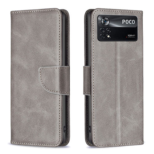 Leather Case Stands Flip Cover Holder B04F for Xiaomi Redmi Note 11E Pro 5G Gray