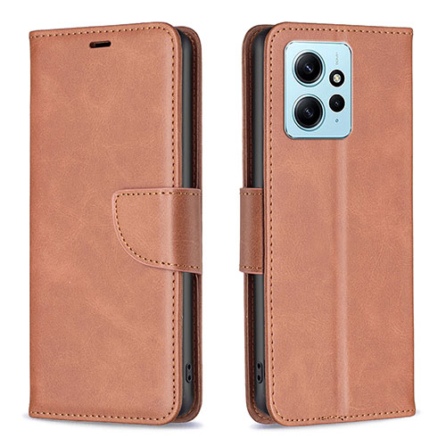 Leather Case Stands Flip Cover Holder B04F for Xiaomi Redmi Note 12 4G Brown