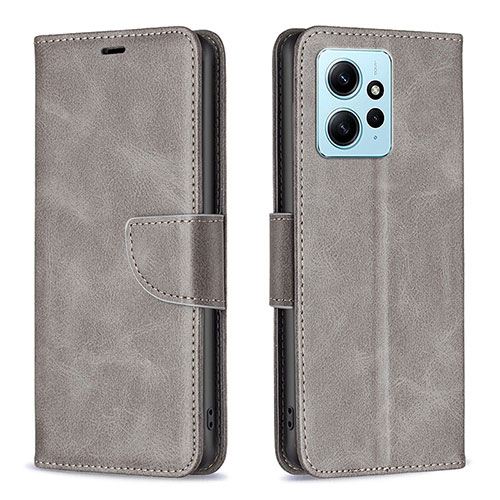 Leather Case Stands Flip Cover Holder B04F for Xiaomi Redmi Note 12 4G Gray