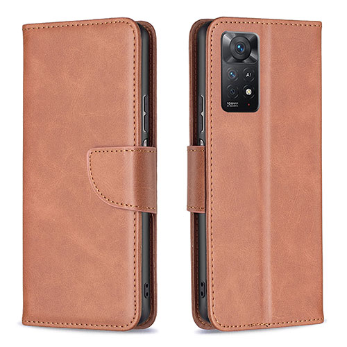 Leather Case Stands Flip Cover Holder B04F for Xiaomi Redmi Note 12 Pro 4G Brown