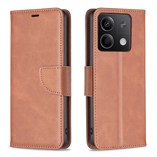 Leather Case Stands Flip Cover Holder B04F for Xiaomi Redmi Note 13 5G Brown