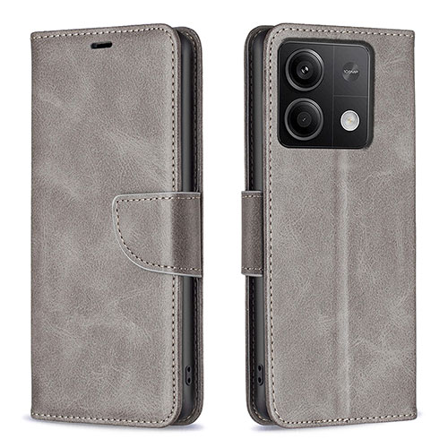 Leather Case Stands Flip Cover Holder B04F for Xiaomi Redmi Note 13 5G Gray