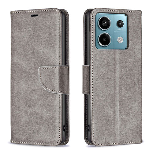 Leather Case Stands Flip Cover Holder B04F for Xiaomi Redmi Note 13 Pro 5G Gray