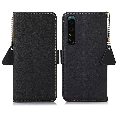 Leather Case Stands Flip Cover Holder B04H for Sony Xperia 1 IV SO-51C Black