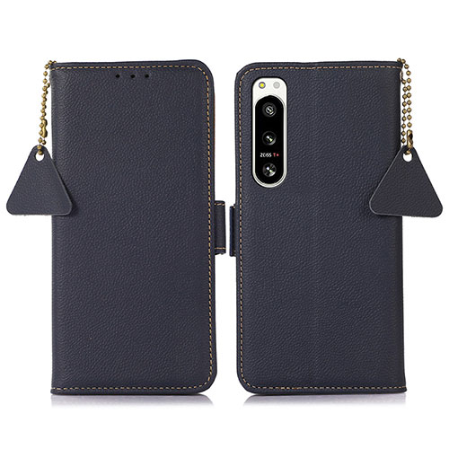 Leather Case Stands Flip Cover Holder B04H for Sony Xperia 5 IV Blue
