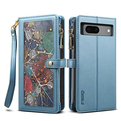 Leather Case Stands Flip Cover Holder B04S for Google Pixel 7 5G Blue