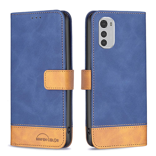 Leather Case Stands Flip Cover Holder B05F for Motorola Moto E32s Blue