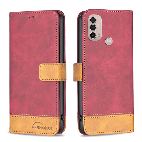 Leather Case Stands Flip Cover Holder B05F for Motorola Moto E40 Red