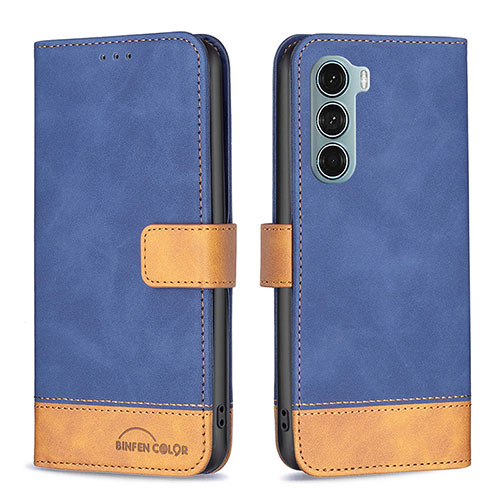 Leather Case Stands Flip Cover Holder B05F for Motorola Moto Edge S30 5G Blue