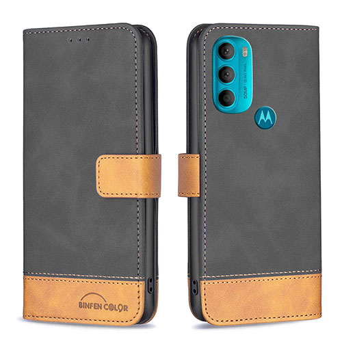 Leather Case Stands Flip Cover Holder B05F for Motorola Moto G71 5G Black