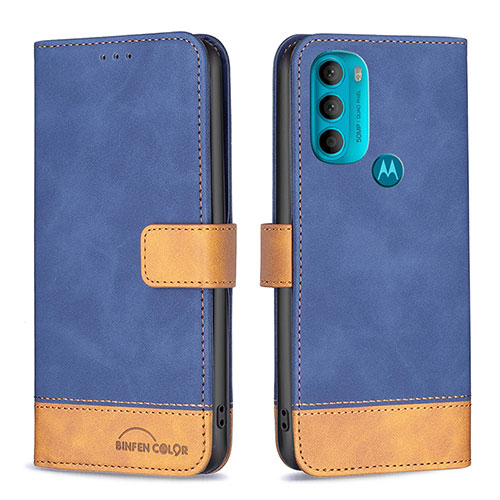 Leather Case Stands Flip Cover Holder B05F for Motorola Moto G71 5G Blue