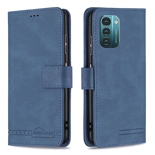 Leather Case Stands Flip Cover Holder B05F for Nokia G21 Blue