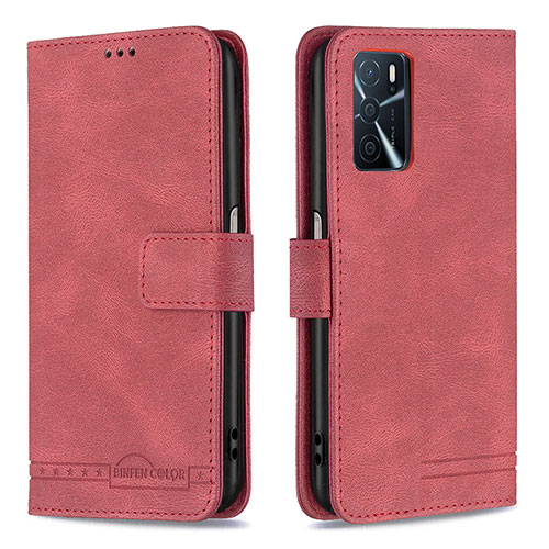 Leather Case Stands Flip Cover Holder B05F for Oppo A16 Red