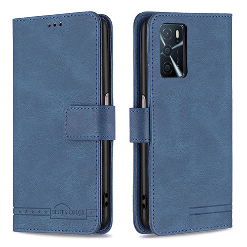 Leather Case Stands Flip Cover Holder B05F for Oppo A16s Blue