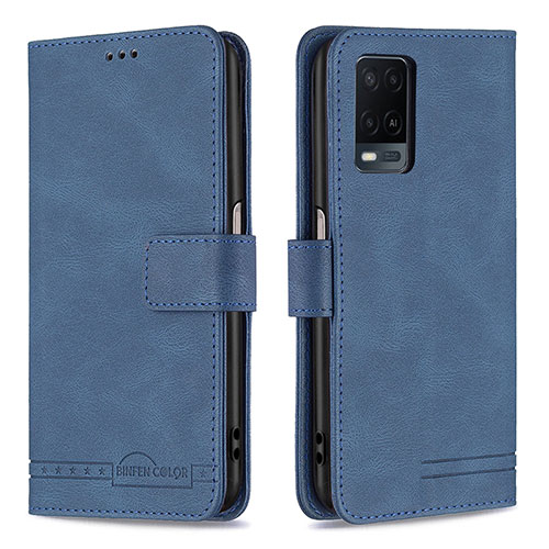 Leather Case Stands Flip Cover Holder B05F for Oppo A54 4G Blue