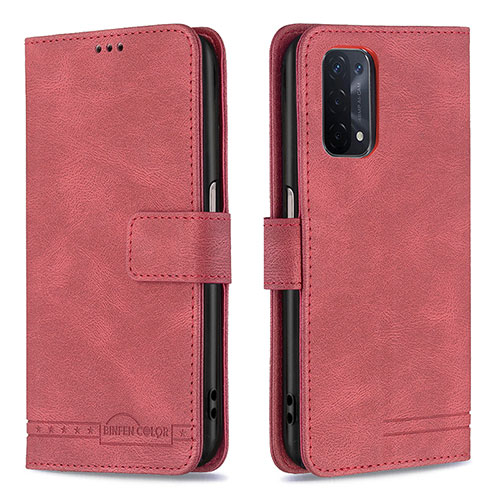 Leather Case Stands Flip Cover Holder B05F for Oppo A54 5G Red