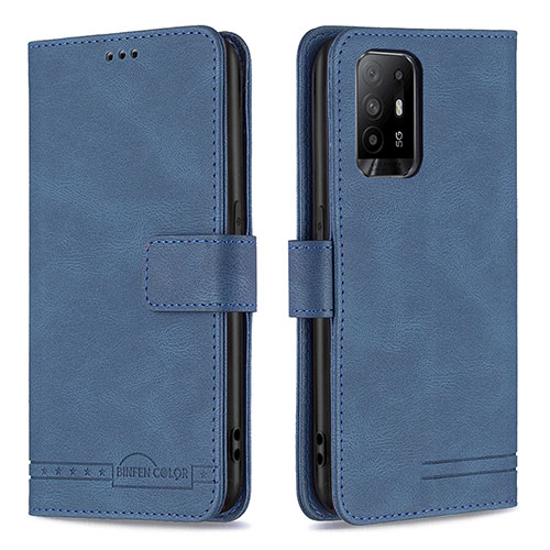 Leather Case Stands Flip Cover Holder B05F for Oppo A95 5G Blue