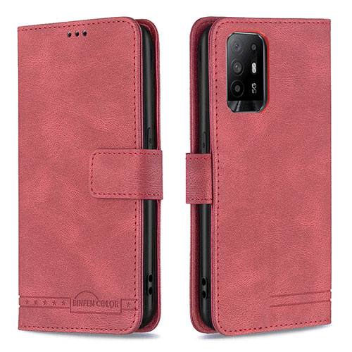 Leather Case Stands Flip Cover Holder B05F for Oppo A95 5G Red