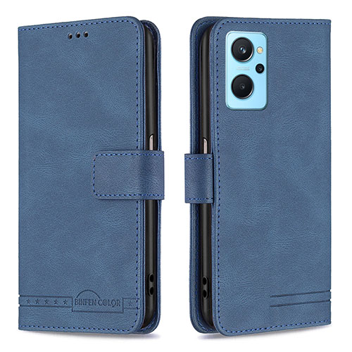 Leather Case Stands Flip Cover Holder B05F for Oppo A96 4G Blue