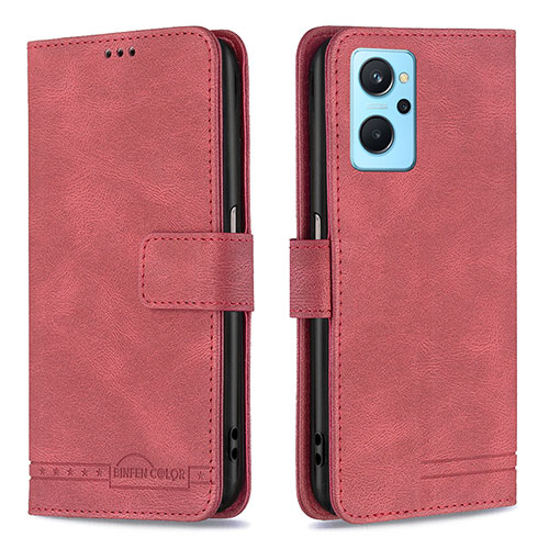 Leather Case Stands Flip Cover Holder B05F for Oppo A96 4G Red