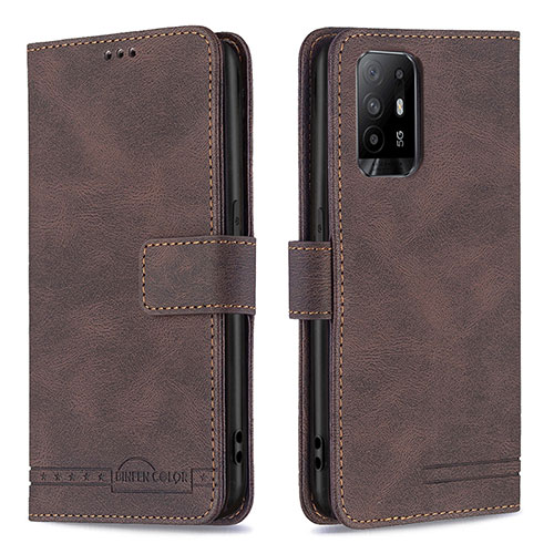 Leather Case Stands Flip Cover Holder B05F for Oppo F19 Pro+ Plus 5G Brown