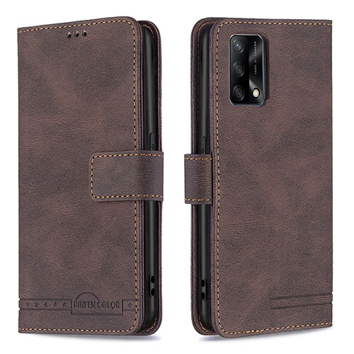 Leather Case Stands Flip Cover Holder B05F for Oppo F19s Brown