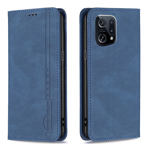 Leather Case Stands Flip Cover Holder B05F for Oppo Find X5 5G Blue