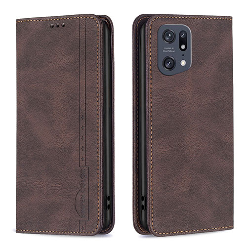 Leather Case Stands Flip Cover Holder B05F for Oppo Find X5 Pro 5G Brown