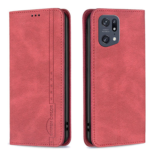 Leather Case Stands Flip Cover Holder B05F for Oppo Find X5 Pro 5G Red