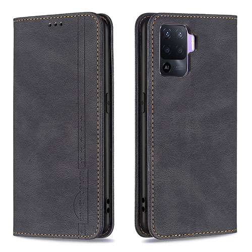 Leather Case Stands Flip Cover Holder B05F for Oppo Reno5 Lite Black