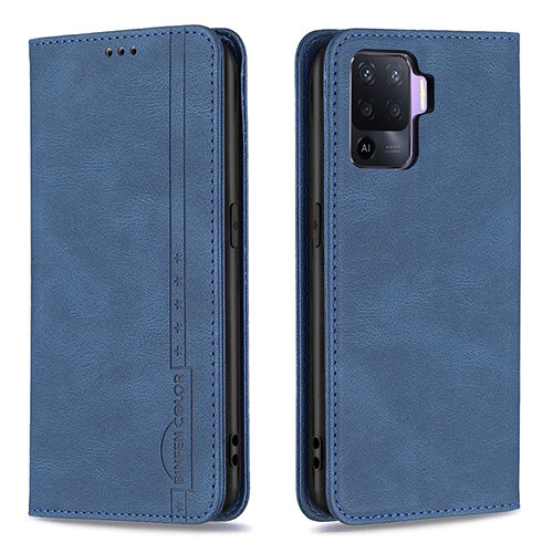Leather Case Stands Flip Cover Holder B05F for Oppo Reno5 Lite Blue