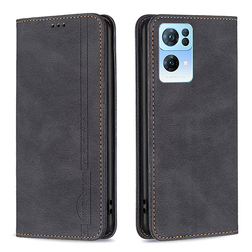 Leather Case Stands Flip Cover Holder B05F for Oppo Reno7 Pro 5G Black